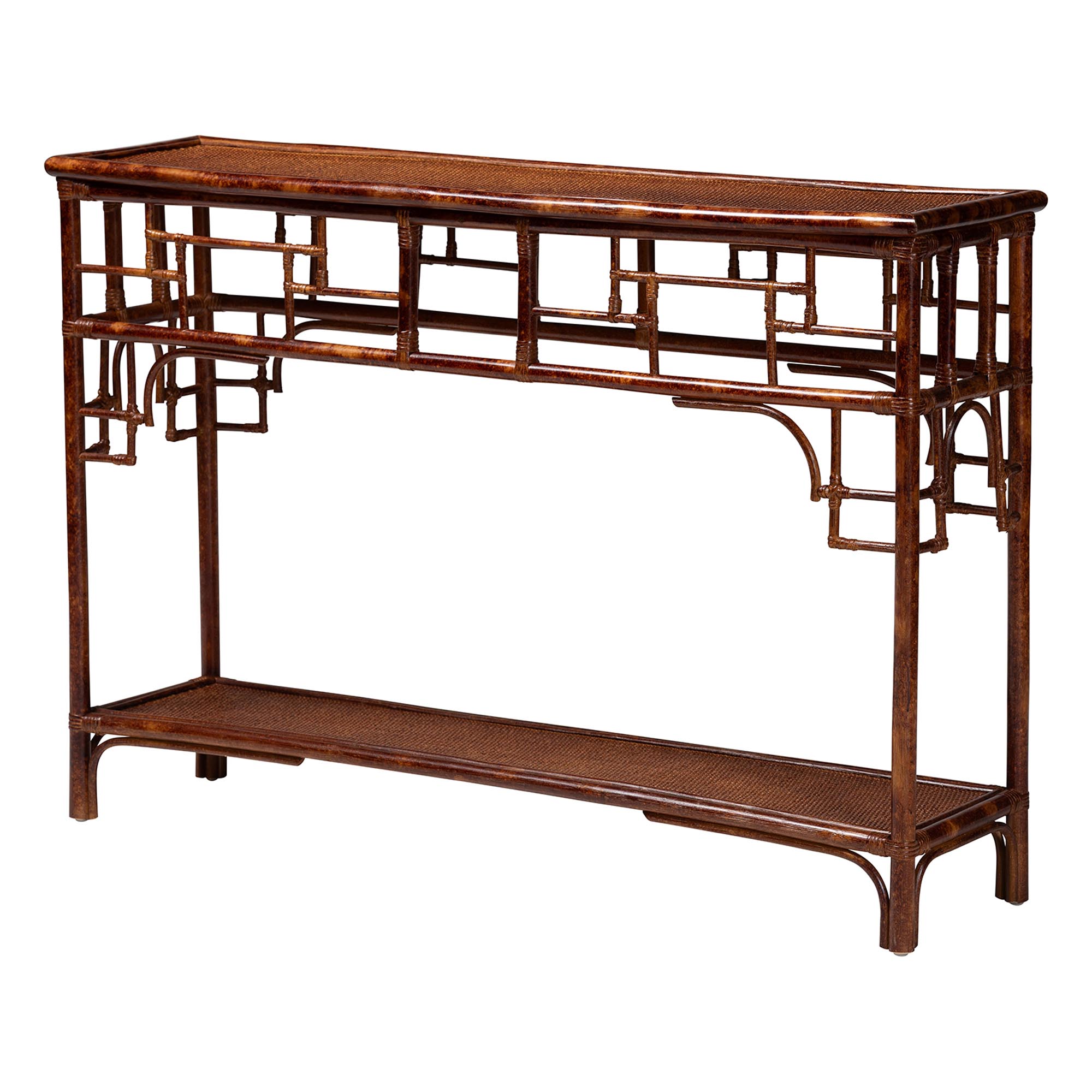 bali & pari Sebalio Tortoise Natural Rattan Console Table with Open Shelf - Vintage Style Accent Table for Entryway, Hallway or Coastal Living Space Affordable modern furniture in Chicago, classic living room furniture, modern console table, cheap console table